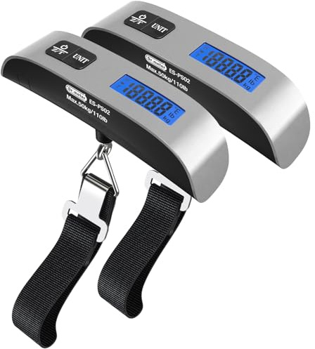 Luggage Scale 2 Pack Dr.meter Travel Scale Essentials Backlight LCD Display 110lb/50kg Luggage Weight Scale Portable Handheld Scale with Rubber Paint, Temperature Sensor, Battery Included