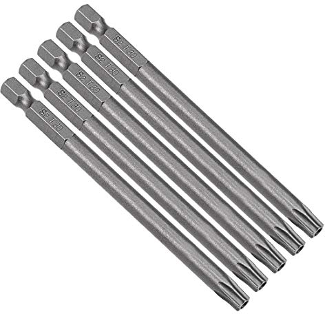sourcing map 5 Stück T30 Torx Bit Set, 100mm Länge Magnetisch Bitsatz mit 1/4 Zoll Hex Sechskant S2 Stahl für Sicherheit Schraubendreher Akkuschrauber Schrauben Werkzeug