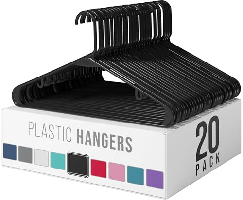 Plastic Hangers 20 Pack Black - Clothes Hangers - Makes The Perfect Coat Hanger and General Space Saving Hangers for Closet and New Apartment Essentials - Percheros Ganchos para Colgar Ropa Hangars