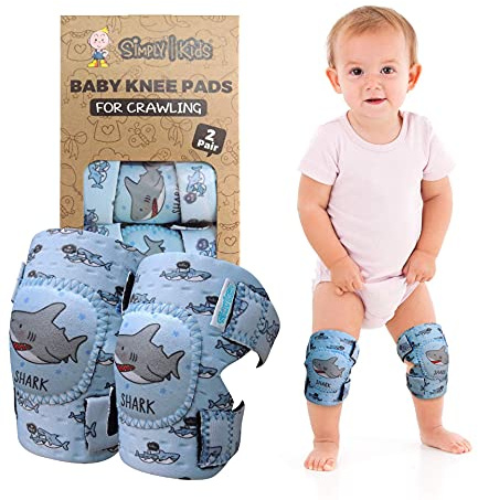 Simply Kids Genouillères Bébé (2 Paires) | Antiderapant Protège Genoux Bébé Petite Fille Garçon Enfant (US_Shark)