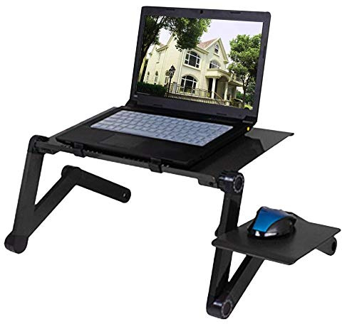WJYLM réglable Bureau d'ordinateur portable en aluminium Table ergonomique TV Lit Lapdesk Plateau PC Table pour ordinateur portable Console de bureau avec ventilateur de refroidissement tapis de so...
