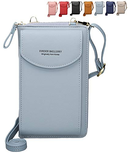 RRANCharltu Portefeuille Femme Sac À Bandoulière en PU Cuir Porte Monnaie Téléphone Portable Mini Pochette Porte Carte Épaule pour Cadeau de Noël Saint-Valentin (Bleu Clair)
