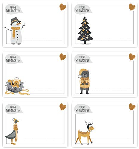 ArtUp.de 24 Stück Aufkleber Weihnachten Geschenkaufkleber selbstklebend zum Beschreiben - 6 weihnachtliche Motive gold - Sticker ca. 7 x 5 cm für Geschenke und Adventskalender selber basteln