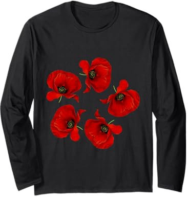 British Legion Poppy Memorial Day Black Red Poppies Long Sleeve T-Shirt