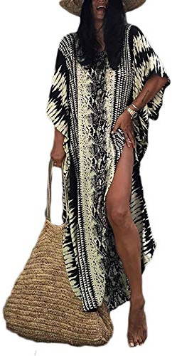 Orshoy Damen Strandkleid Maxi Kaftan Boho Strandponcho Lange Bikini Cover Ups Sommerkleid Maxikleid Lose Maxi Kimono Kaftan Nachtwäsche Sleepwear One Size