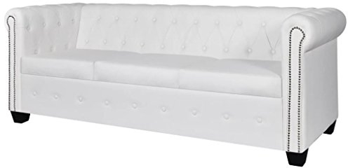 Kshzmoto Chesterfield Sofa 3-Sitzer Vintage Schlafsofa Couch Couchgarnitur Sofagarnitur Kunstleder Weiß