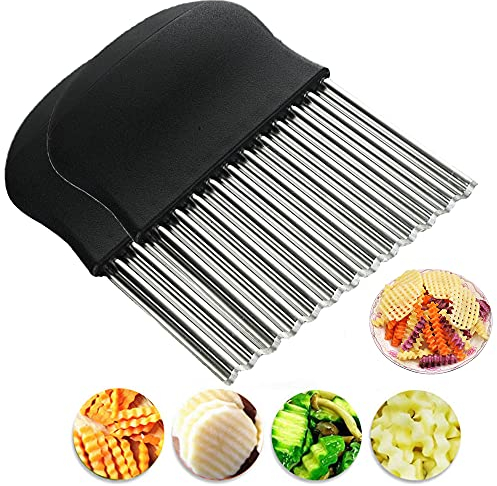 BESSIKON® 2 Stück Pommes Wellenmesser,Wellenschneider Gemüse,Kartoffelschneider Pommesschneider,Gemüsehobel aus Edelstahl,Pommes Messer Wellenschnittmesser,Riffelmesser für Gemüse Obst Salat Schneider