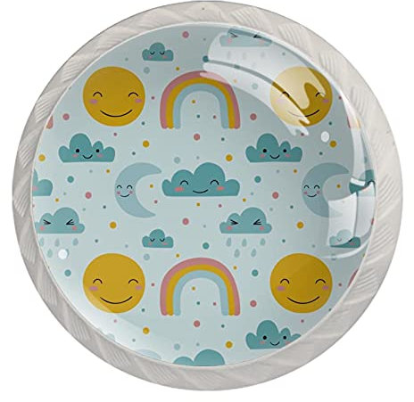 Schubladenknöpfe Süße Sonne-Mond-Wolke Möbelknöpfe Kinderzimmer Runder Türknauf Drucken Schrankknöpfe Möbelgriff 4 Stück 3.5×2.8CM