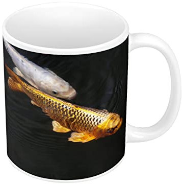 French Unicorn Mug Tasse Carpes Koi Or Et Blanc Vie Sauvage Poisson Lac