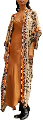 Bsubseach Women Swimsuit Cover Ups for Swimwear Long Sleeve Beach Kimono Summer Cardigan Geometric Print