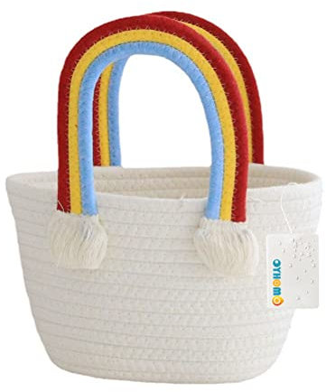 OYHOMO Kleiner Aufbewahrungskorb aus Baumwollseil Geflochten Tragetasche Faltbare Baumwollseilkorb für Babyzimmer, Kinderzimmer, Heim - Regenbogen