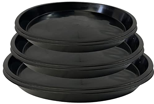 DUNPUTE Lot de 6 soucoupes pour plantes de 40,6 cm, 45,7 cm, 50,8 cm, grand plateau de drainage robuste pour pot de fleurs (noir 40,6 cm, 45,7 cm, 50,8 cm)