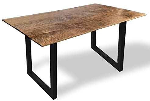 ELYFLAIR Esstisch aus Massivholz - Tischplatte aus recyceltem Mangoholz, mattschwarze rechteckige Eisenbeine - handgefertigter Küchentisch für modernen Wohnstil - leichte Montage (200x100 cm)