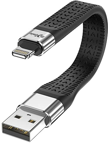 Rixmie Short USB A to Lightning Cable, [MFi Certified-13.5cm] 30W Fast Charging for 14 Pro/14/13/13 Pro/12 Pro Max/12/11/11 Pro/X/XS, AirPods, iPad Pro Air Mini, MacBook (Not Work with DAC)- Black