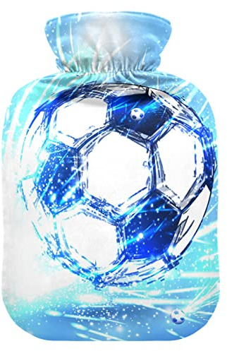 Cartoon Fußball Storm Wärmflasche mit Bezug, weich, warm für Winterbett, Hand, Hals und Schultern, 2 l