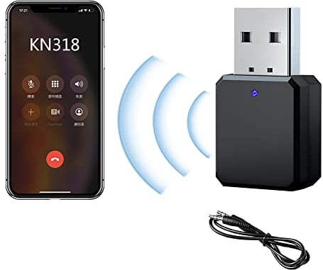 CJBIN Adaptateur Bluetooth USB, récepteur Bluetooth 5.1 avec câble audio de 3.5 mm, récepteur mini adaptateur audio portable, microphone intégré, pour chaîne stéréo/PC/casque/TV/voiture