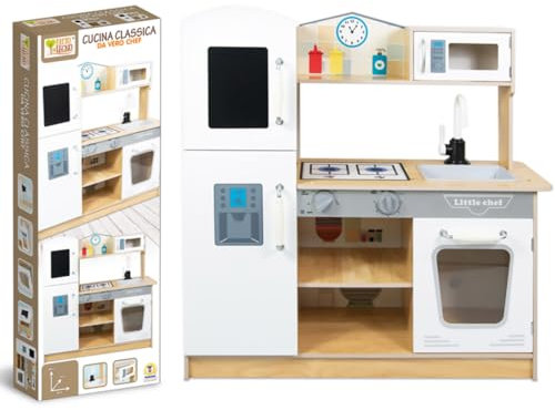 Teorema Giocattoli, Cucina Giocattolo per Bambini, Grande Cucina in Legno 83cm con Frigorifero, Forno e Microonde, Cucinetta per Bambini, Gioco di Ruolo 3+ Anni