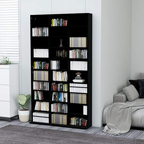 ZEYUAN CD Shelf, CD Storage, Media Shelf, DVD Shelf, Album for CDs, DVD Compartments, CD Stand, Black, 102 x 16 x 177.5 cm, Wood Material
