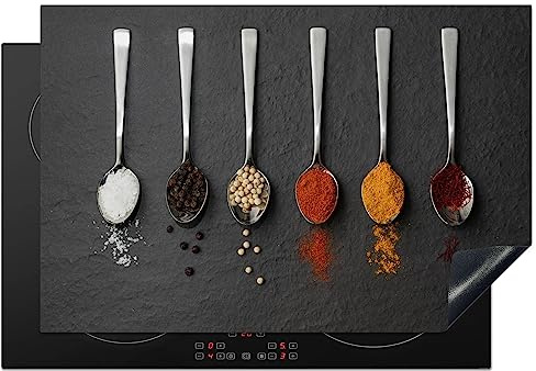 KitchenYeah© Induction Hob Cover Protector Mat Kitchen Universal Ceramic | 20.5x30.7 / 78x52 cm - Covers for Electric Cookers Vinyl Spices - Spoons - Table - Rustic - Herbs