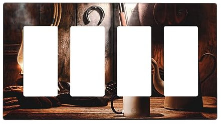 Panel de madera vintage con patrón de vaquero occidental de 4 bandas para interruptor de luz, cubierta decorativa para interruptor de luz, placa de pared, placa frontal eléctrica para baño, hogar,