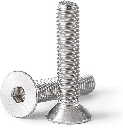 Viti a testa piatta con cava esagonale, M5, 0,8 x 55 mm, bulloni svasati in acciaio inossidabile 304, con attacco a brugola metrica, finitura lucida, completamente filettati, 25 pezzi