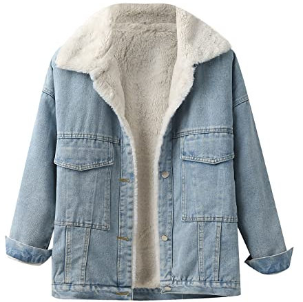 L9WEI Veste/bomber/manteau d’hiver chaud en jean pour femmes, épais et léger, pour l’extérieur, X03 - bleu, XXL