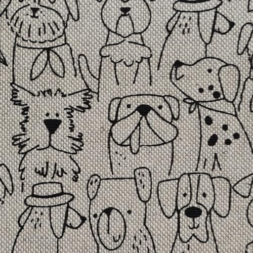 Stoff Meterware pflegeleicht natur Hunde Cartoon Dogs Hund schwarz Dekostoff Vorhangstoff Tischdeckenstoff Kissenstoff selber nähen Meterware