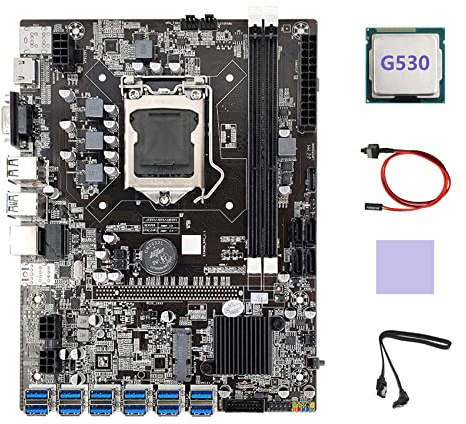 Yklhsocneg B75 ETH Mining Motherboard 12XUSB+G530 CPU+-Kabel+Schalterkabel+Wärmeleitpad B75 USB BTC Mining Motherboard