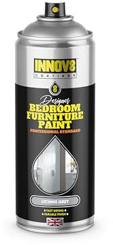 DESIGNER BEDROOM FURNITURE SPRAY PAINT - DIY - WARDROBE CUPBOARD FURNITURE - No Primer or Top Coat - Satin Finish - 400 ml AEROSOL - Lychnis GREY - 10 Year Guarantee Wood MDF Plastic Metal - Fast Dry