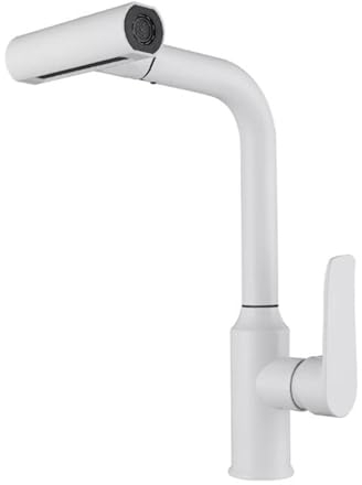 Miscelatore Cucina con Doccetta Estraibile Bianco, Rubinetto Lavello Cucina Modalità Cascata Girevole 360° 4 Funzioni Bocchetta Ottone Miscelatore Lavello Cucina-Bianco
