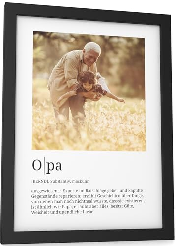 Papierschmiede® Personalisierte Geschenke Opa, Definition mit Foto in DIN A5 (15x21 cm) Rahmen wählbar fertig gerahmt, Persönliches Bild als Geschenk zu Weihnachten, Geburtstag