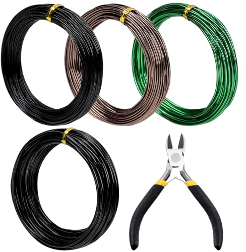 Tanstic 5Pcs Bonsai Training Wire Kit, 1mm, 1.5mm, 2mm, 3mm 164 Feet Total Aluminum Bonsai Wires with Wire Cutter for Bonsai Trees Indoor