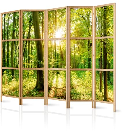 murando - Paravent Innen Raumteiler Holz Botanik Abstrakt 225x172 cm 5-teilig Japanische Trennwand Raumtrenner Room Divider Mobiler Sichtschutz Spanische Wand Raum Abtrennung Natur b-B-0383-bh-c