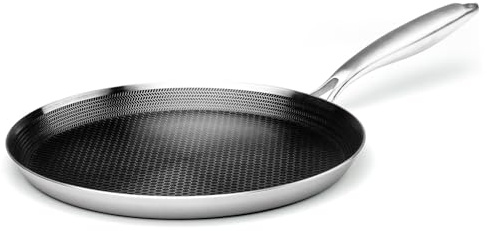 Innerwell Stainless Steel Crepe Pan - 12 Inch Nonstick Crepe Pan, Stainless Steel Honeycomb Coating Pancake Pan, Non Stick Flat Skillet Tawa Dosa Tortilla Griddle Pan, Induction Compatible, PFOA Free