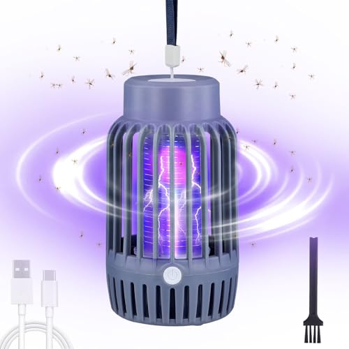 2 en 1 Lampe Anti Moustique,Tue Mouche Electrique Mit LED Lampe,USB Rechargeable,Affichage Batterie,Lampe Anti Mouche pour Intérieur,Extérieur,Camping,Maison,Jardin