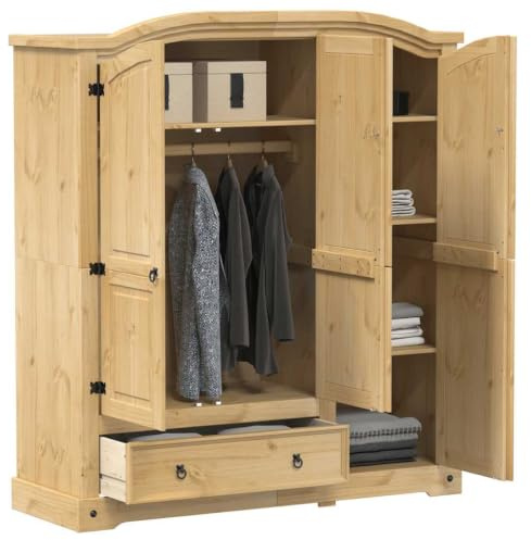 Willood Kleiderschrank Corona 151,5x52x170 cm Massivholz Kiefer Garderobenschrank mit Metallgriff, Holzschrank Schrank für Schlafzimmer, Drehtürenschrank