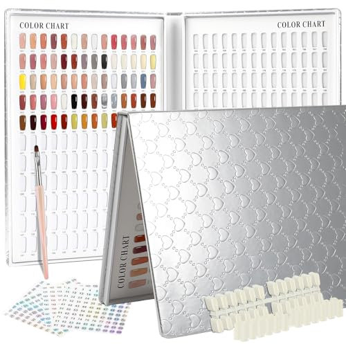 308 Nail Color Chart with 360 Nail Tips, Professional Nail Pattern Book, Gel Nail Polish Display Card Book with Gel Nail Brush and Number Stickers for Nail Salons (Silver, One Size)