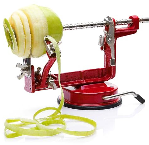 WilTec Apple Peeler, Corer and Slicer 30x10x13cm Apple Peeler Machine, Adjustable Stainless Steel Blades, Suction Base, for Apples, Pears, Potatoes, etc.
