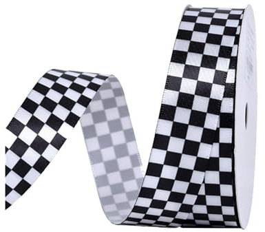 1 Rolle (9 M) Schwarz-Weiß Kariertes Band, Kariertes Verpackungsband, Diy-Gurtbandmaterial, Zuschneidbares Langes Band, Dekoratives Geschenkband, Rennband