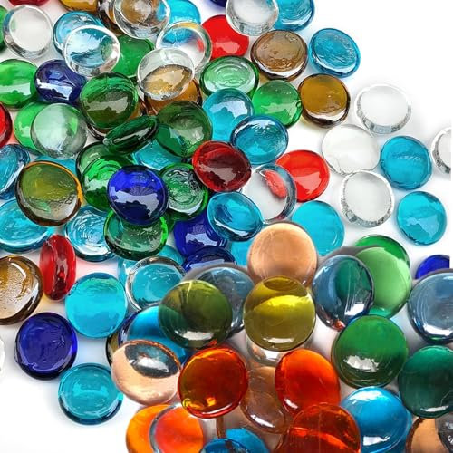 Galets en verre (340 g) – Petites billes plates pour aquariums, vases et décoration