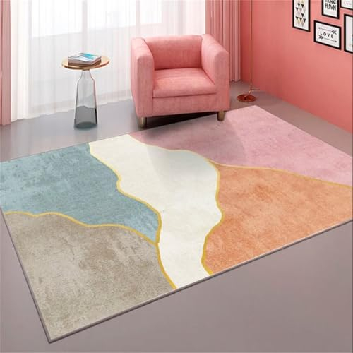 RUGMRZ Teppich Mädchen Kinderzimmer 170x240CM Teppich Amazon Deko Teppich Rosa Blauer moderner minimalistischer Design waschbarer Schlafzimmerteppich