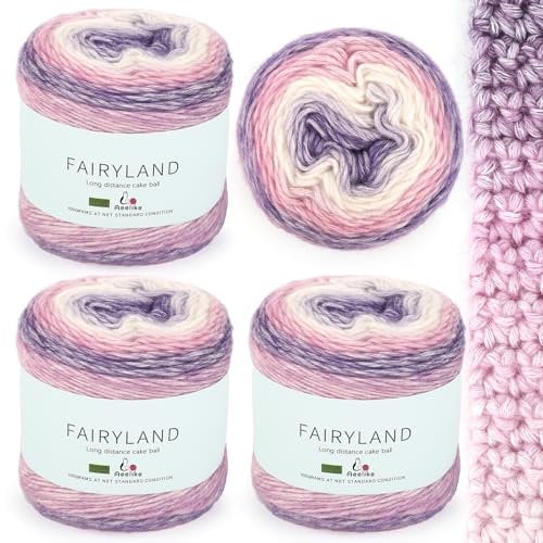 Aeelike 400g Bobbel Wolle Garn Farbverlauf, 245m Super leichte Gradient Cupcakes Baumwollgarn, Superweiche Mehrfarbiges Farbverlaufsgarn zum Babydecke Pullover Schal Hüte, Ombré Wool Yarn Violett