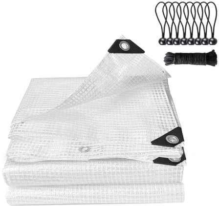 Clear Tarpaulin Waterproof Heavy Duty Greenhouse Grid Tarpaulin Outdoor Polythene Plastic Sheeting 140GSM Transparent Tarp Cover With Eyelets For Protection Plant Garden Furniture Firewood (2m x 3m)