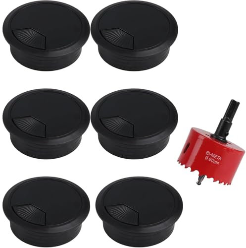 Hole Saw 60 mm with 6 Pieces Cable Feed-Through Desk Cable Guide Table, Hole Drill Bit Set, Hole Circular Saw, Cable Outlet Socket, with 1 x Hex Adapter