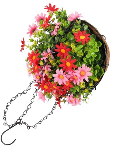 HAWILLOSCH Cesta Colgante De Flores De Ratán Artificial para Decoración del y Jardín y Chic para Interiores y Exteriores