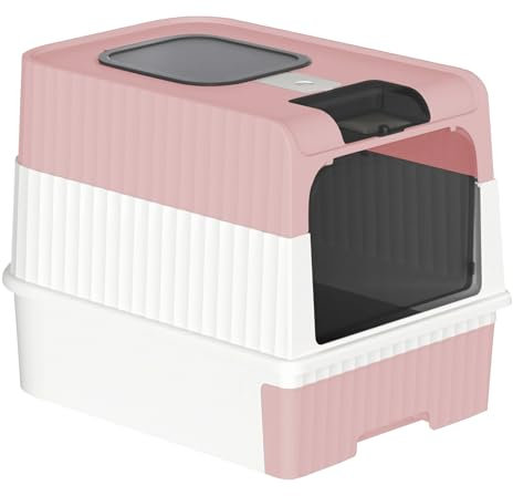 Maison de Toilette pour Chat,Bac à Litiere Chat Autonettoyante,Bac à Litière Fermé Compartiment Inférieur Amovible pour Un Nettoyage Facile,toiletteur Désinfection UV-48 * 35 * 36cm-Rose