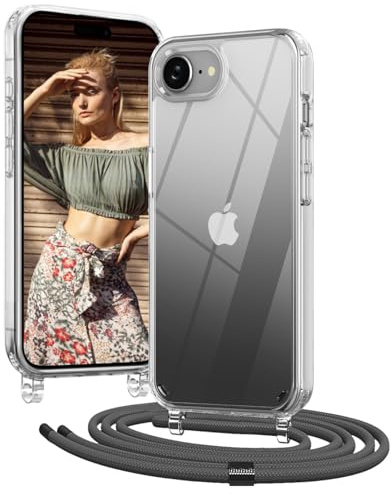OLEPHY Handykette für iPhone 17e und iPhone 16e Hülle mit Band, Grau | Necklace Handyhülle, Transparente Schutzhülle zum Umhängen [Verstellbarem und Demontage Umhängeband],