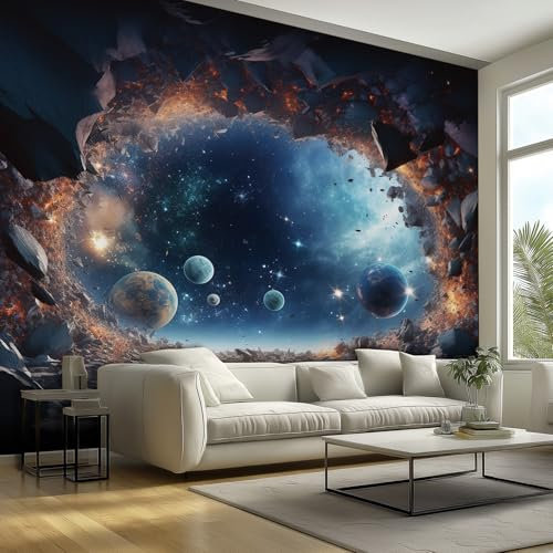 Générique Papier Peint Panoramique 350x256 cm, Univers Espace Motif Mur Papier Peint Intissé, Ciel Étoilé Planète Terre Décoration Revêtement Mural, pour Cuisine