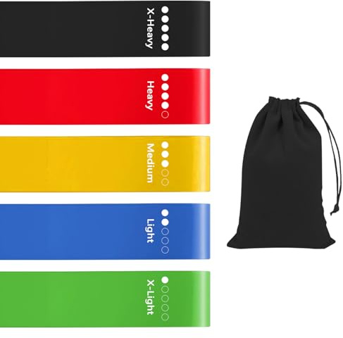 5 STK Fitnessbänder Set, Gymnastikband Widerstandsbänder Krafttraining Gummiband Sportbänder, Resistance Bands, Gymnastikbänder mit 5 Widerstandsstufen, elastisches Pilates Yoga Trainingsbänder Set
