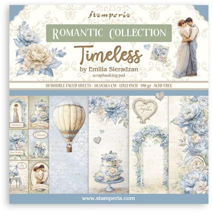 Stamperia - Scrapbook Paper Pad for Scrapbooking, Albums, Card Making, Bullet Journalling and More, Acid Free, Double-Sided, Perfect for Hobbies, Crafts, and Gifting (Timeless) (30.5 x 30.5cm)
